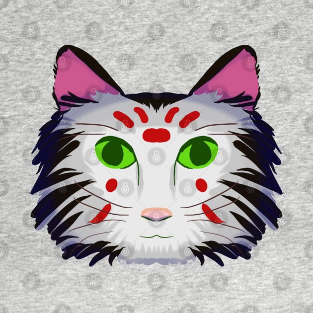 Cat Head Design Version 2 (black, white, red, and green) by VixenwithStripes
